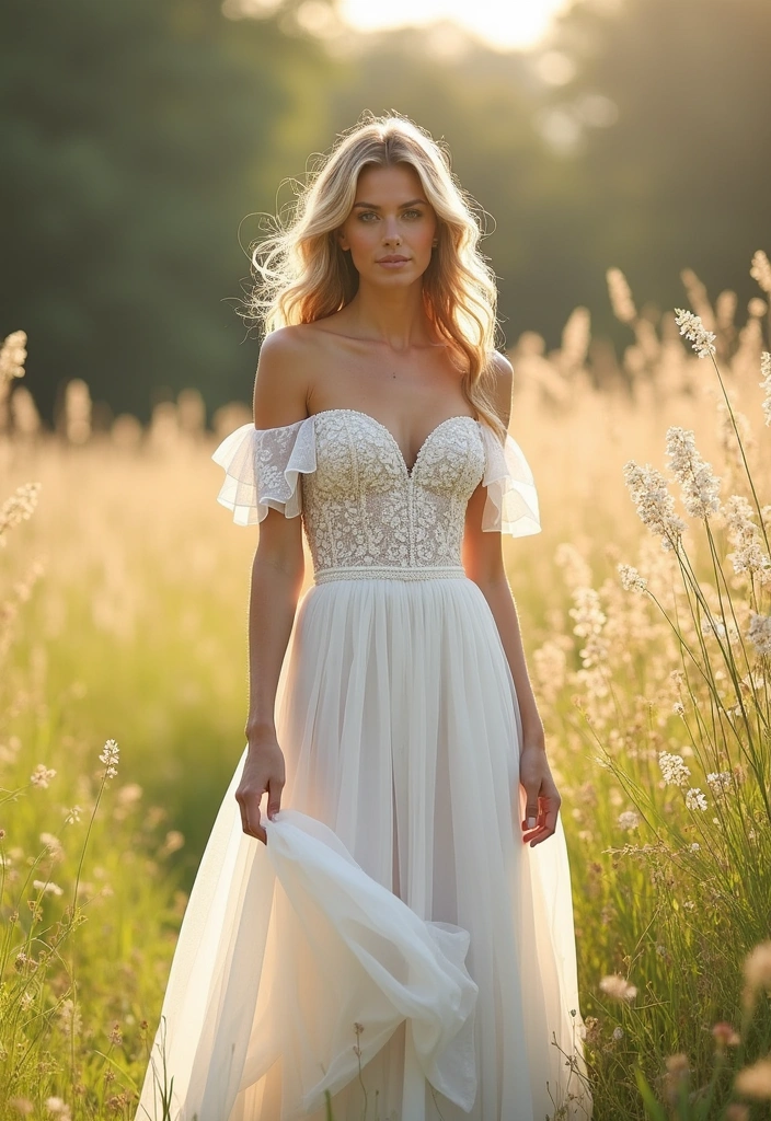 Discover the Ultimate Wedding Outfit Ideas to Make Your Big Day Unforgettable! - 9. Romantic Off-the-Shoulder Styles