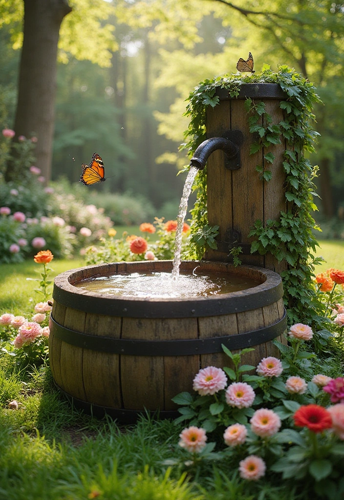 10 Stunning DIY Solar Fountains That Will Transform Your Garden into a Relaxing Oasis! - 1. Rustic Barrel Fountain