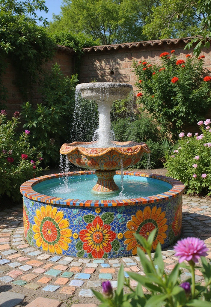 10 Stunning DIY Solar Fountains That Will Transform Your Garden into a Relaxing Oasis! - 10. Colorful Mosaic Fountain