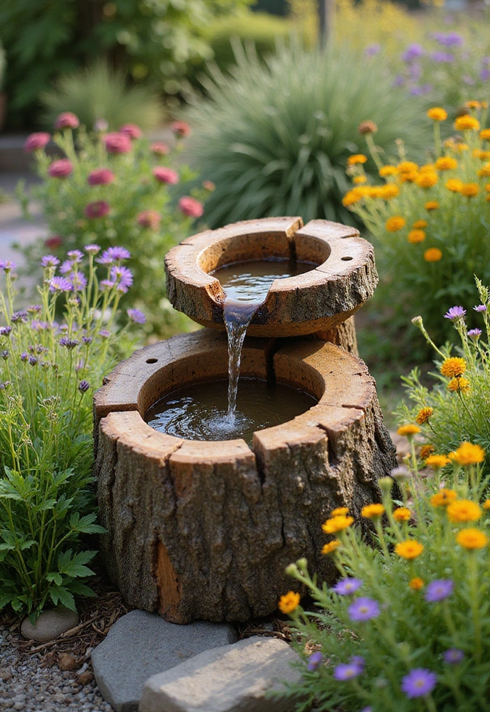 10 Stunning DIY Solar Fountains That Will Transform Your Garden into a Relaxing Oasis! - 9. Creative Log Fountain